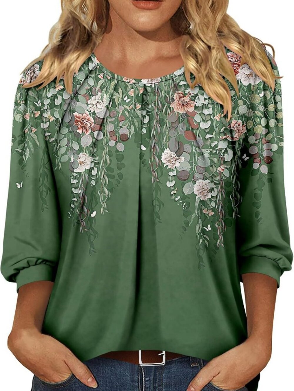 Cute Pleated 3/4 Sleeve Tops for Women | Casual Summer Blouses | Loose Fit